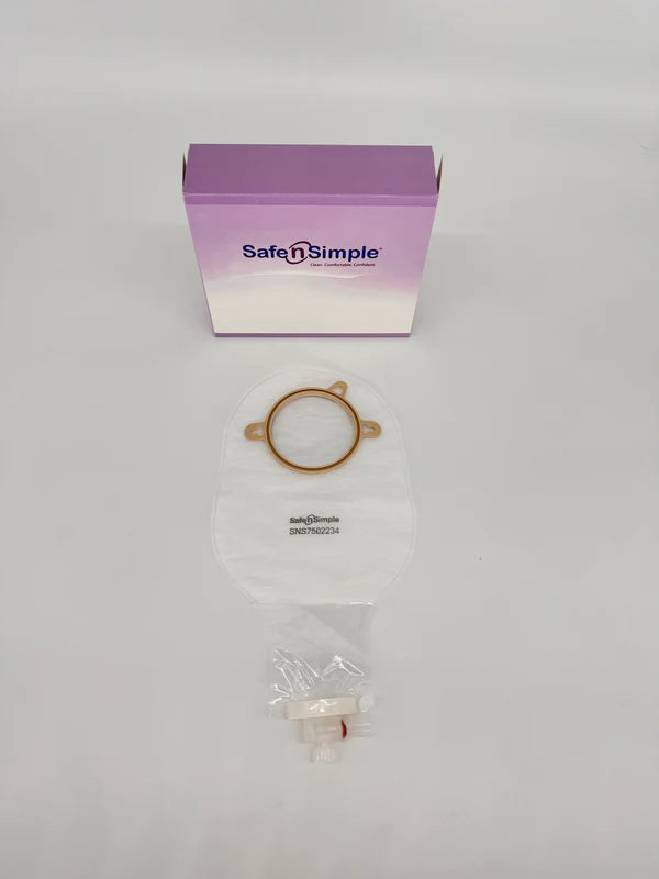 Safe N Simple SNS7502234 9" Urostomy 2-Piece Pouch Transparent 2-3/4" Flange with Valve and Belt Tabs
