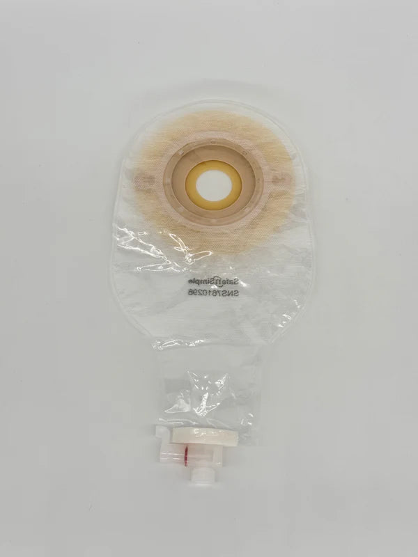 Safe N Simple SNS7610298 9" Urostomy 1-Piece Pouch Extended Wear Convex Transparent 1-1/8" Pre-Cut Stoma opening with valve and Belt Tabs