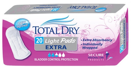 SECURE PERSONAL CARE SP1561 TotalDry Light Pads Extra without Wings (CS)